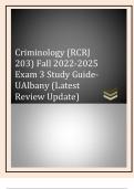 Criminology (RCRJ  203) Fall 2022-2025 Exam 3 Study GuideUAlbany (Latest  Review Update)