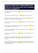 American Red Cross Lifeguarding Test (CPR-First Aid) Questions and Complete Solutions Graded A+