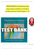 TEST BANK For Psychopharmacology: Drugs, the Brain, and Behavior, 3rd Edition By Meyer Nursing,All Chapters 1 to 20 complete Verified editon ISBN:9781605355559