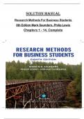 SOLUTION MANUAL for Research Methods For Business Students  8th Edition Mark Saunders, Philip Lewis Chapters 1 - 14, Complete