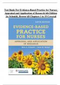 Test Bank For Evidence-Based Practice for Nurses: Appraisal and Application of Research 6th Edition by Nola A. Schmidt, Janet M. Brown, All 1-19 Chapters Covered ,Latest Edition