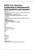 NURS 412 Nursing Leadership & Management test questions and answers.