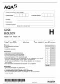 gcse aqa june 2024 higher tier biology paper 2