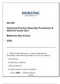 NU 665 (HU-AGACNP) Advanced Practice Specialty Procedures & Skills Midterms (Qns & Ans) 2025.