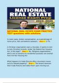   NATIONAL REAL ESTATE EXAM PRACTICE TEST questions with solutions