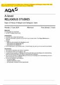 AQA A-level RELIGIOUS STUDIES Paper 2D Study of Religion and Dialogues: Islam JUNE 2024 Merged Question Paper and Final Mark scheme {VERIFIED}