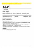 AQA A-level POLITICS Paper 2 Government and politics of the USA and comparative politicsJUNE 2024 Merged Question Paper and Final Mark scheme {VERIFIED}