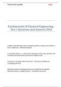 Fundamentals Of Chemical Engineering - Test 1 Questions And Answers 2025