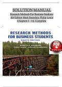 Research Methods For Business Students, 8th Edition Solution Manual by Mark Saunders, Philip Lewis, All Chapters 1 to 14 complete Verified editon ISBN:9781292208787