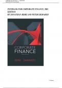 TESTBANK FOR CORPORATE FINANCE, 3RD  EDITION BY JONATHAN BERK AND PETER DEMARZO |COMPLETE A+ GUIDE