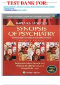 TEST BANK FOR: Kaplan and Sadock's Synopsis of Psychiatry: Behavioral Sciences/Clinical Psychiatry  Eleventh Edition by Benjamin J. Sadock Latest Update.