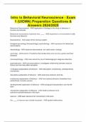 Intro to Behavioral Neuroscience - Exam 1 (UIOWA) Preparation Questions & Answers 2024/2025