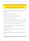 Anthro Midterm 1, UC BERKELEY Exam Questions and Answers 100% Pass