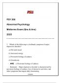 PSY 366 Abnormal Psychology (ASU) Midterms Exam Qns & And 2025.