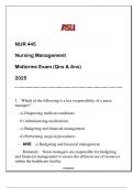 NUR 445 Nursing Management (ASU) Midterms Exam Qns & And 2025