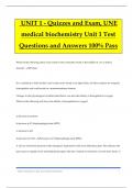  UNIT 1 - Quizzes and Exam, UNE medical biochemistry Unit 1 Test Questions and Answers 100% Pass