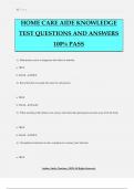 HOME CARE AIDE KNOWLEDGE TEST QUESTIONS AND ANSWERS 100% PASS