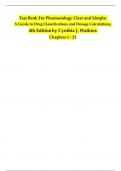 Test Bank For Pharmacology Clear and Simple:  A Guide to Drug Classifications and Dosage Calculations,  4th Editionby Cynthia J. Watkins 