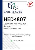 HED4807 Assignment 5 PORTFOLIO (DETAILED ANSWERS) 2024 - DISTINCTION GUARANTEED 