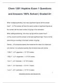 Chem 1201 Hopkins Exam 1 Questions  and Answers 100% Solved | Graded A+