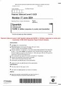 Pearson Edexcel Level 3 GCE Spanish Advanced PAPER 2: Written response to works and translation JUNE 2024 Question Paper & Mark Scheme