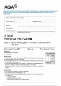 2024 AQA A-LEVEL PHYSICAL EDUCATION Paper 2 Factors affecting optimal performance in physical activity and sport JUNE 2024 Merged Question Paper and Final Mark scheme {VERIFIED}