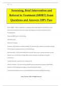 Screening, Brief Intervention and Referral to Treatment (SBIRT) Exam Questions and Answers 100% Pass