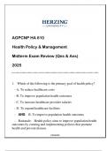 HA 610 (HU-AGPCNP) Health Policy & Management Midterm Exam (Qns & Ans) 2025