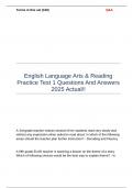 English Language Arts & Reading Practice Test 1 Questions And Answers 2025 Actual!!