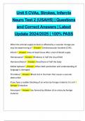 Unit 5 CVAs, Strokes, Infarcts Neuro Test 2 (USAHS) | Questions and Correct Answers | Latest Update 2024/2025 | 100% PASS