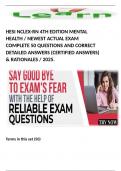 HESI NCLEX-RN 4TH EDITION MENTAL HEALTH / NEWEST ACTUAL EXAM COMPLETE 50 QUESTIONS AND CORRECT DETAILED ANSWERS (CERTIFIED ANSWERS) & RATIONALES / 2025. 