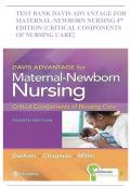 TEST BANK DAVIS ADVANTAGE FOR  MATERNAL-NEWBORN NURSING 4th EDITION [CRITICAL COMPONENTS  OF NURSING CARE]