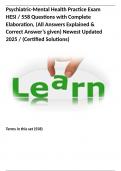 Psychiatric-Mental Health Practice Exam HESI / 558 Questions with Complete Elaboration, (All Answers Explained & Correct Answer’s given) Newest Updated 2025 / (Certified Solutions) 