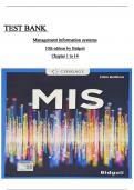 Test Bank for MIS 10th Edition by Hossein Bidgoli All 14 chapters covered and verified 