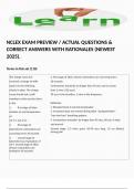 NCLEX EXAM PREVIEW / ACTUAL QUESTIONS & CORRECT ANSWERS 