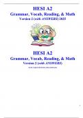 HESI A2 Grammar, Vocab, Reading, & Math Version 2 Questions (with VERIFIED ANSWERS) LATEST UPDATE 2025 GRADED A+