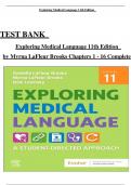 TEST BANK Exploring Medical Language 11th Edition by Myrna LaFleur Brooks Chapters 1 - 16 Complete