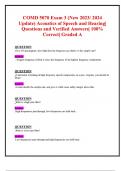 COMD 5070 Exam 3 (New 2023 2024 Update) Acoustics of Speech and Hearing (Latest 2024/ 2025 Update) Questions and Verified Answers| 100% Correct| Grade A+