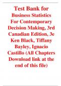 Test Bank For Business Statistics For Contemporary Decision Making, 3rd Canadian Edition, 3e Ken Black, Tiffany Bayley, Ignacio Castillo