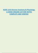 NURS 1210 (Human Anatomy & Physiology  1) SENSE ORGANS LECTURE NOTES  COMPLETE AND VERIFIED