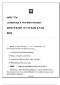 NGR 7700 (UF) Leadership & Role Development Midterm Exam Review Qns & Ans 2025.