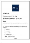 NURS 221 Fundamentals in Nursing (LU) Midterm Exam Review Qns & Ans 2025.