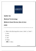 NURS 105 Medical Terminology (LU) Midterm Exam Review Qns & Ans 2025.