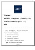 URS 460 Advanced Strategies for Adult Health Care (LU) Midterm Exam Review Qns & Ans 2025