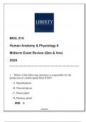 BIOL 215 Human Anatomy & Physiology II (LU) Midterm Exam Review Qns & Ans 2025.