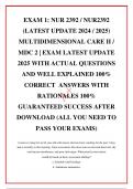 EXAM 1: NUR 2392 / NUR2392 (LATEST UPDATE 2024 / 2025) MULTIDIMENSIONAL CARE II / MDC 2 | EXAM LATEST UPDATE 2025 WITH ACTUAL QUESTIONS AND WELL EXPLAINED 100% CORRECT  ANSWERS WITH RATIONALES 100% GUARANTEED SUCCESS AFTER DOWNLOAD (ALL YOU NEED TO PASS Y