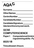 AQA GCSE COMPUTER SCIENCE Paper 1 Computational thinking and programming skills – Python