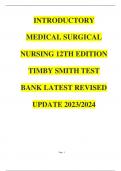 TEST BANK FOR INTRODUCTORY MEDICAL SURGICAL NURSING 12TH EDITION TIMBY SMITH  LATEST REVISED UPDATE 2023/2024 || COMPLETE SOLUTION GUIDE A+. 