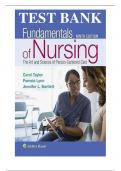 Test Bank for Fundamentals of Nursing: The Art and Science of Person-Centered Care 9th Edition by Carol R. Taylor (Complete Guide) (All Chapters Covered) (Graded A+) 