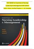 TEST BANK For Essentials of Nursing Leadership & Management 8th Edition  Sally A. Weiss, Verified Chapters 1 - 16, Complete  